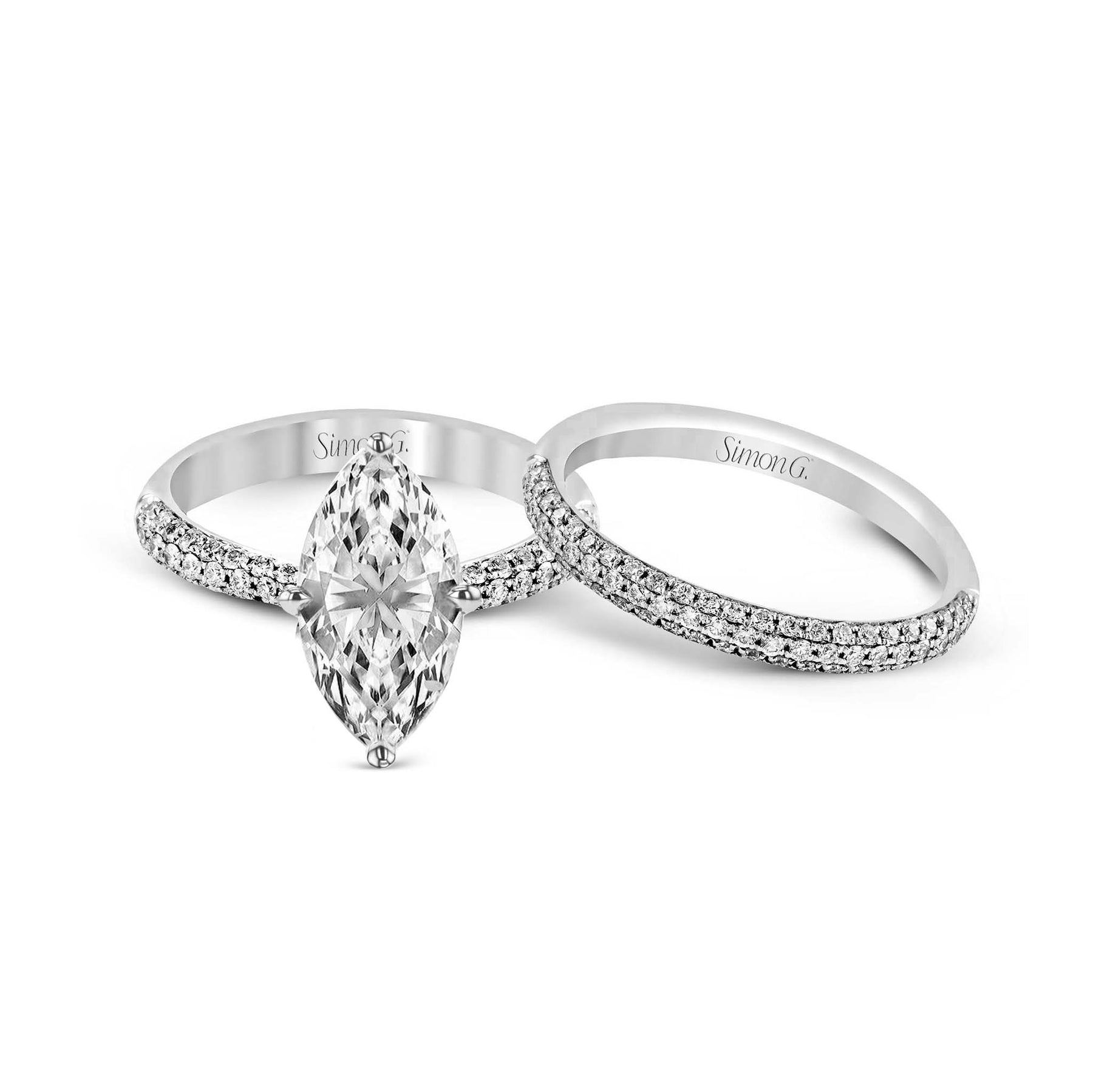 Marquise-cut Engagement Ring & Matching Wedding Band in 18k Gold with Diamonds TR431-MQ
