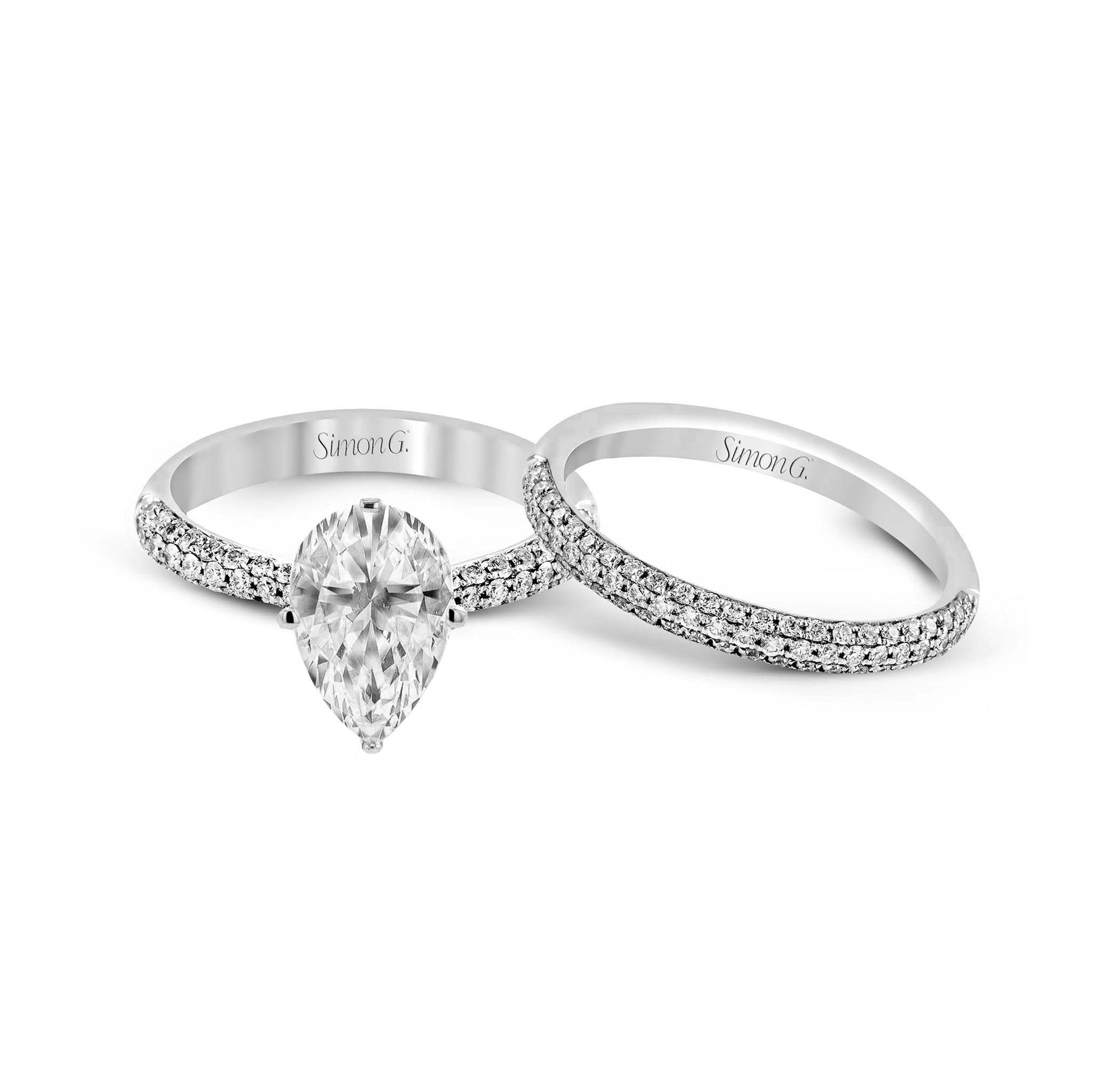 Pear-cut Engagement Ring & Matching Wedding Band in 18k Gold with Diamonds TR431-PR
