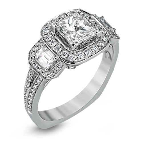 Princess-Cut Three-Stone Halo Engagement Ring In 18k Gold With Diamonds TR446-PC