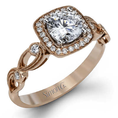 Round-Cut Halo Engagement Ring In 18k Gold With Diamonds TR526