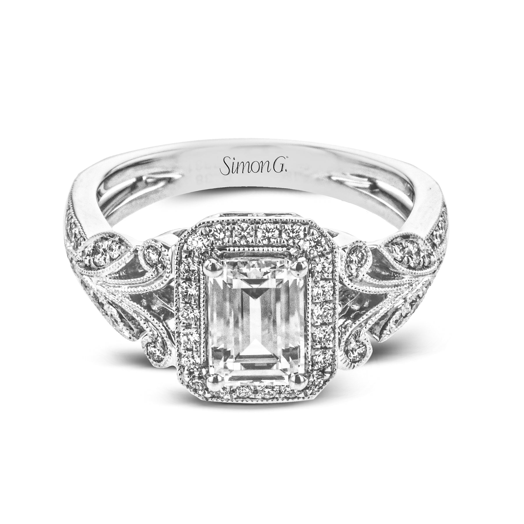 Emerald-Cut Halo Engagement Ring In 18k Gold With Diamonds TR629-EM