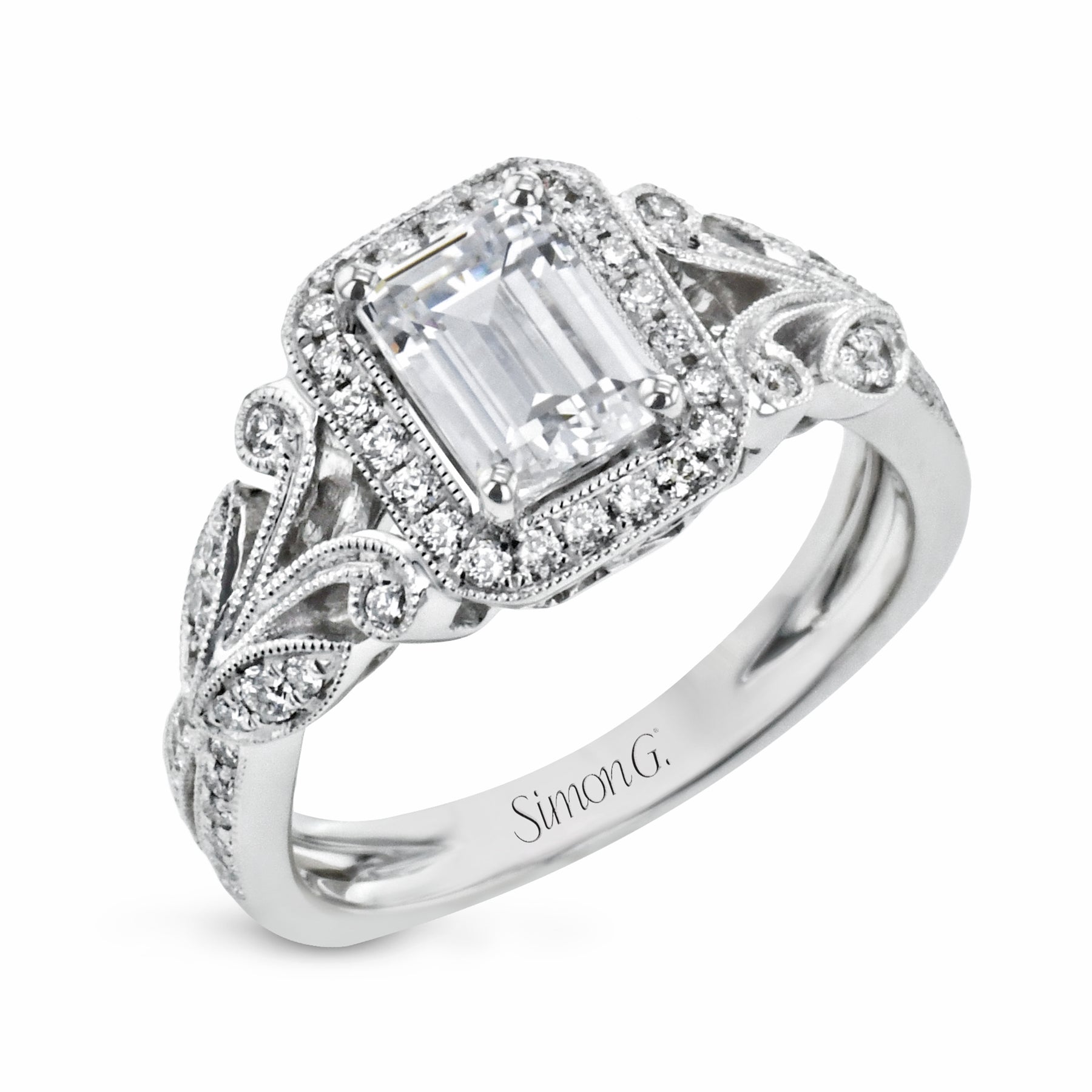 Emerald-Cut Halo Engagement Ring In 18k Gold With Diamonds TR629-EM