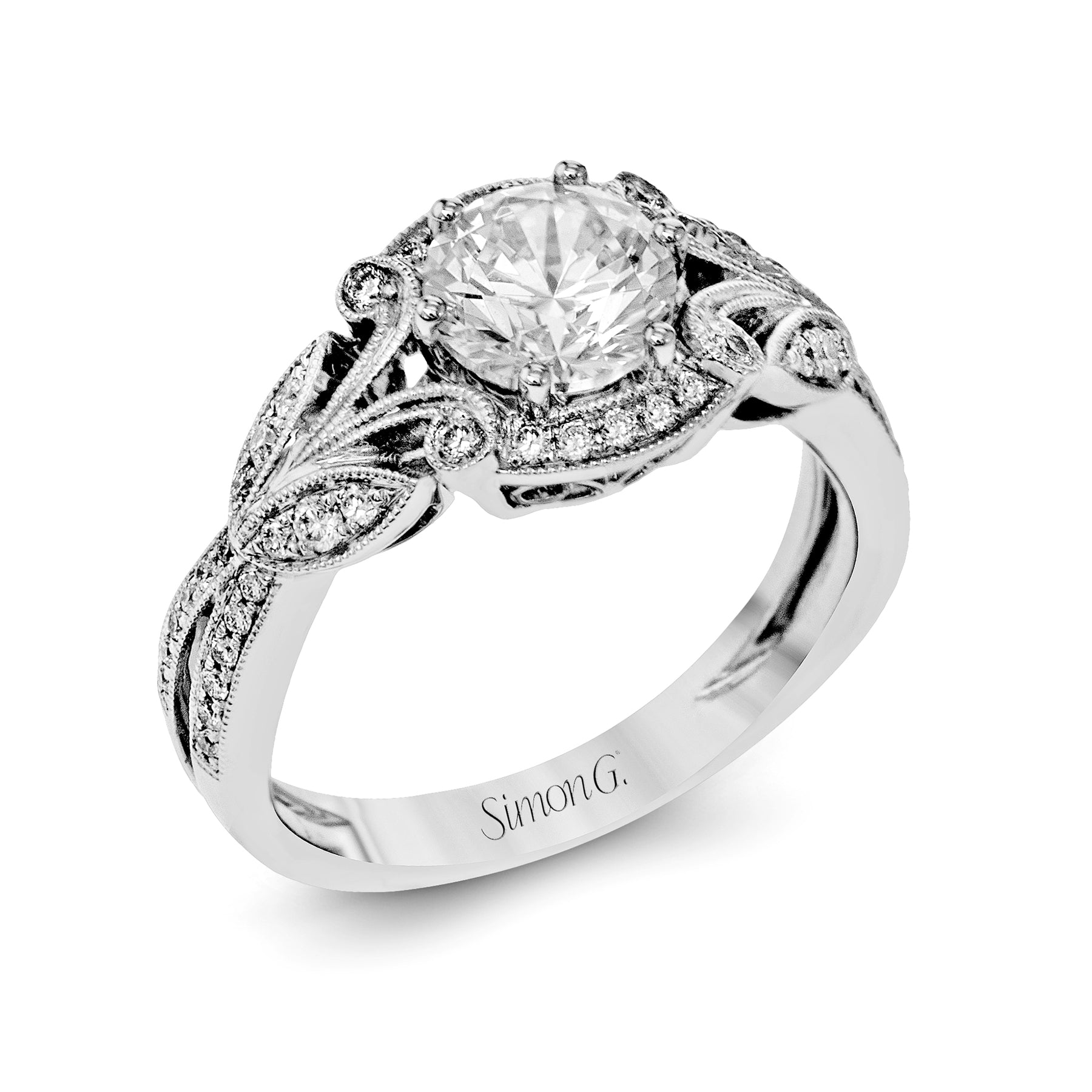 Round-Cut Halo Engagement Ring In 18k Gold With Diamonds TR629