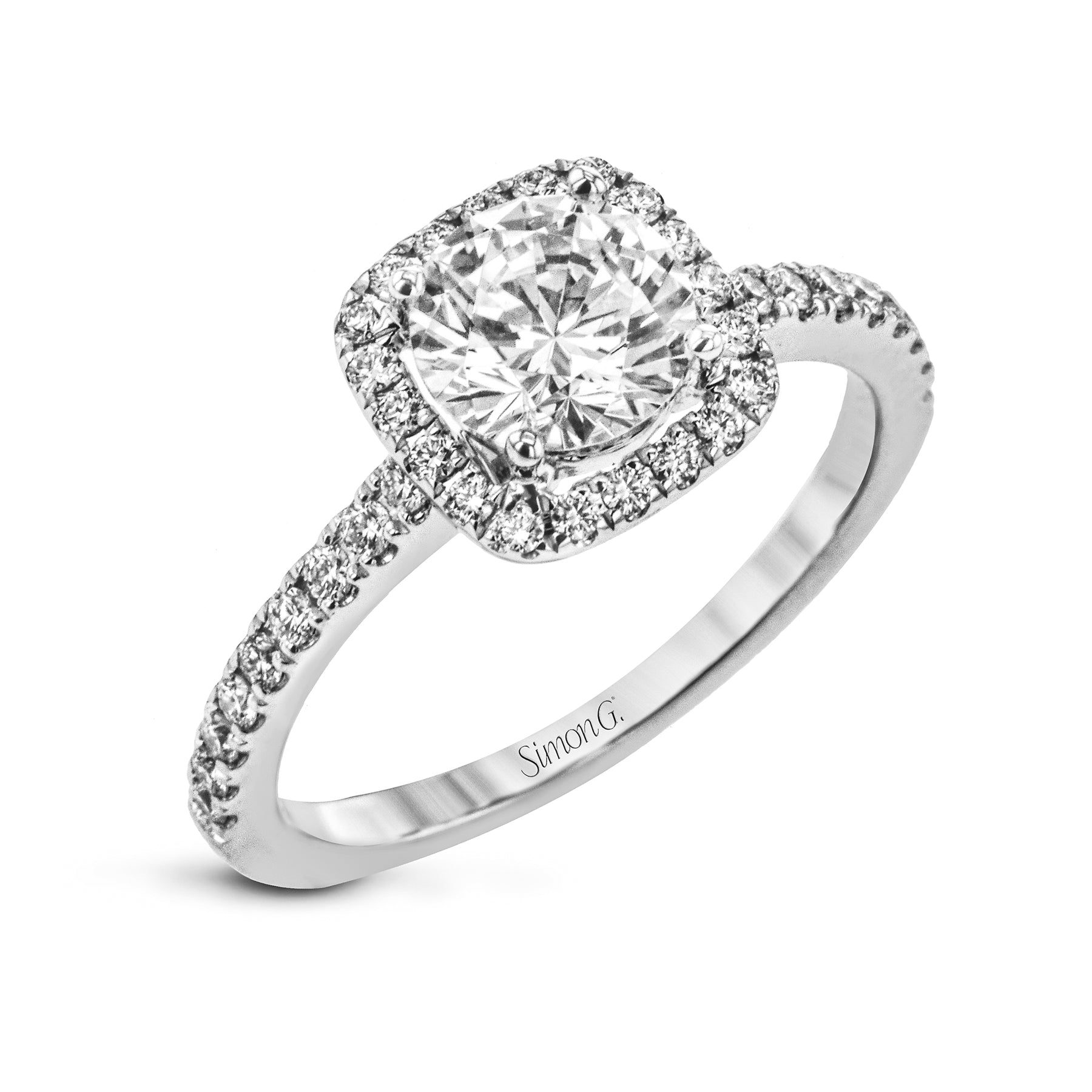 Round-cut Halo Engagement Ring & Matching Wedding Band in 18k Gold with Diamonds TR790