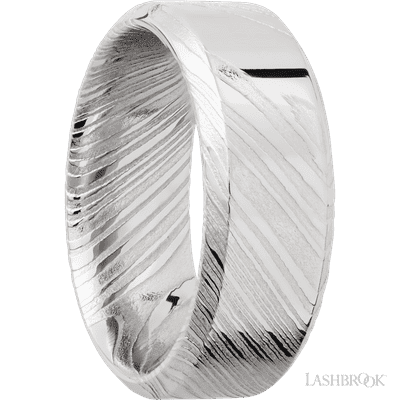 Men's Damascus High Bevel Woodgrain Ring