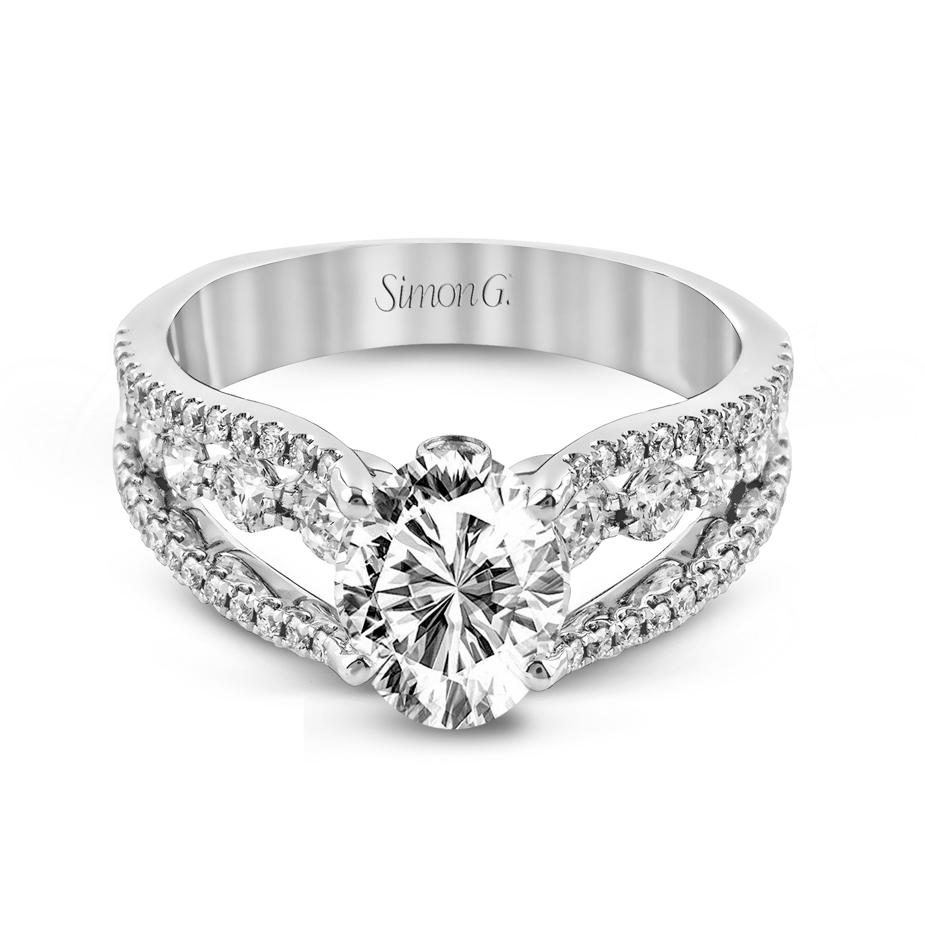 Oval-Cut Split-Shank Engagement Ring In 18k Gold With Diamonds MR2248-OV