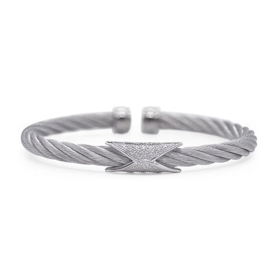 ALOR 18K/Stainless Steel White Diamond Bracelet  04-32-5074-11