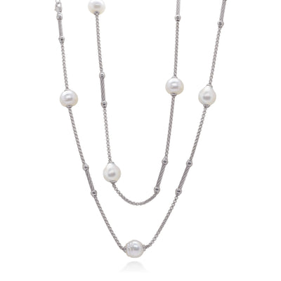 ALOR Stainless Steel Silver Pearl Necklace  08-32-P808-01