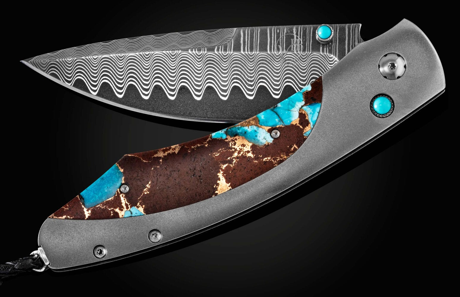 William Henry Pocket knife with turquoise, lava, and bronze scales B12 DESERT BLUES