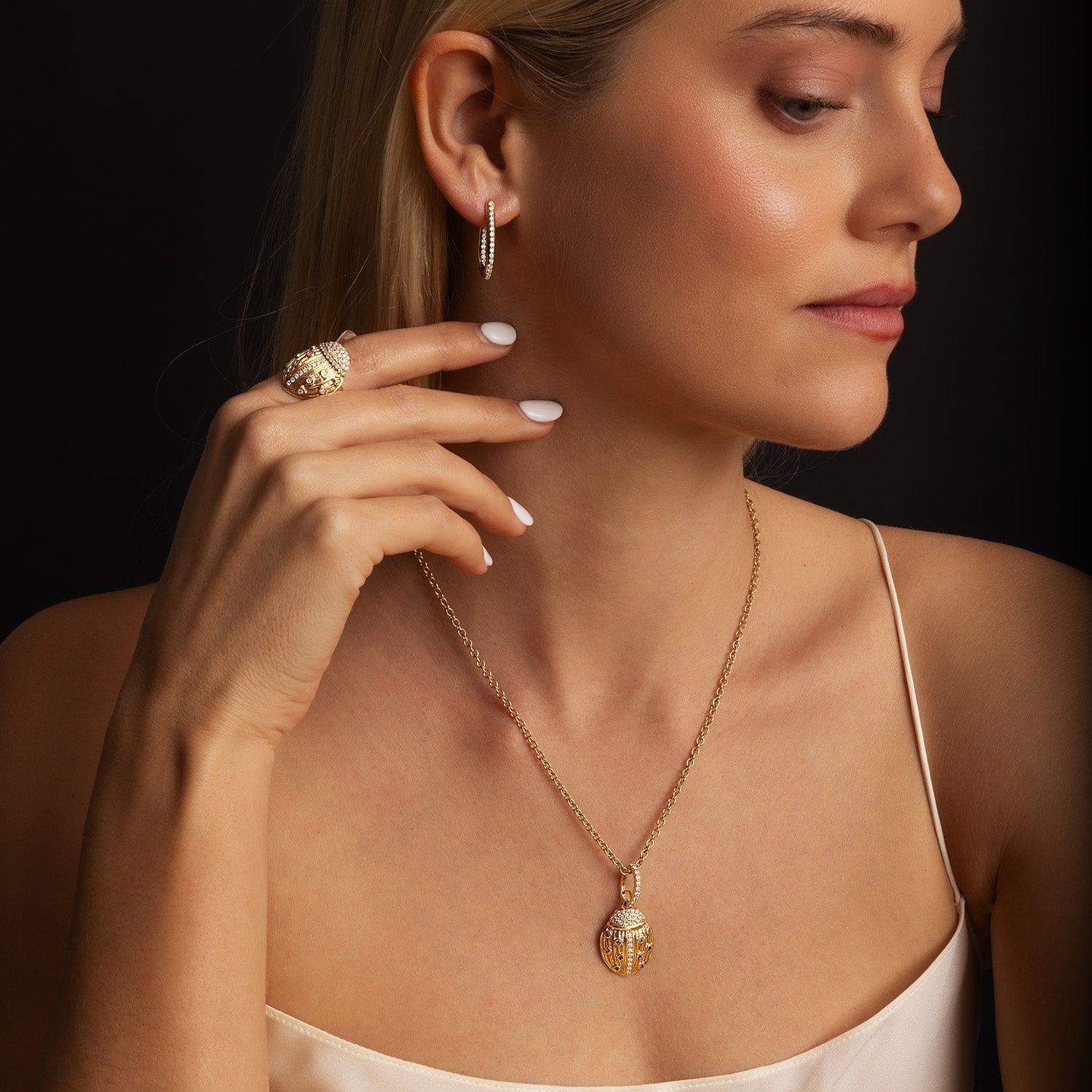 14k Love Bug with Pink Tourmaline & Diamond Pendant on Cable Chain Necklace - 18"