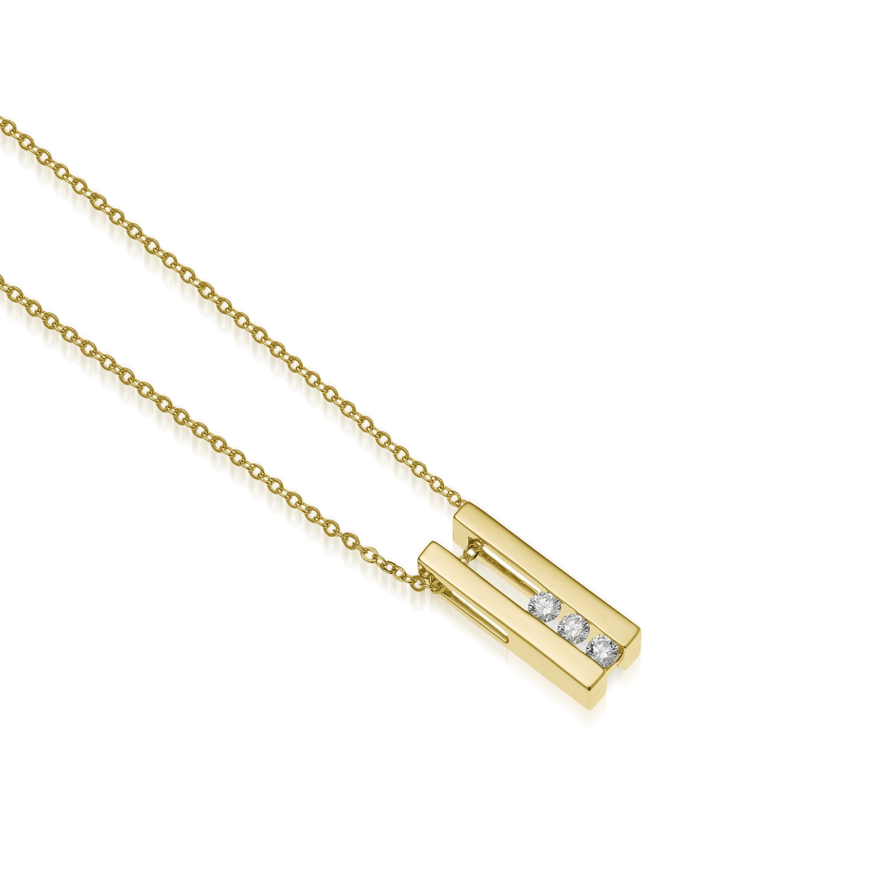 Lines Small Three-Diamond Pendant Necklace