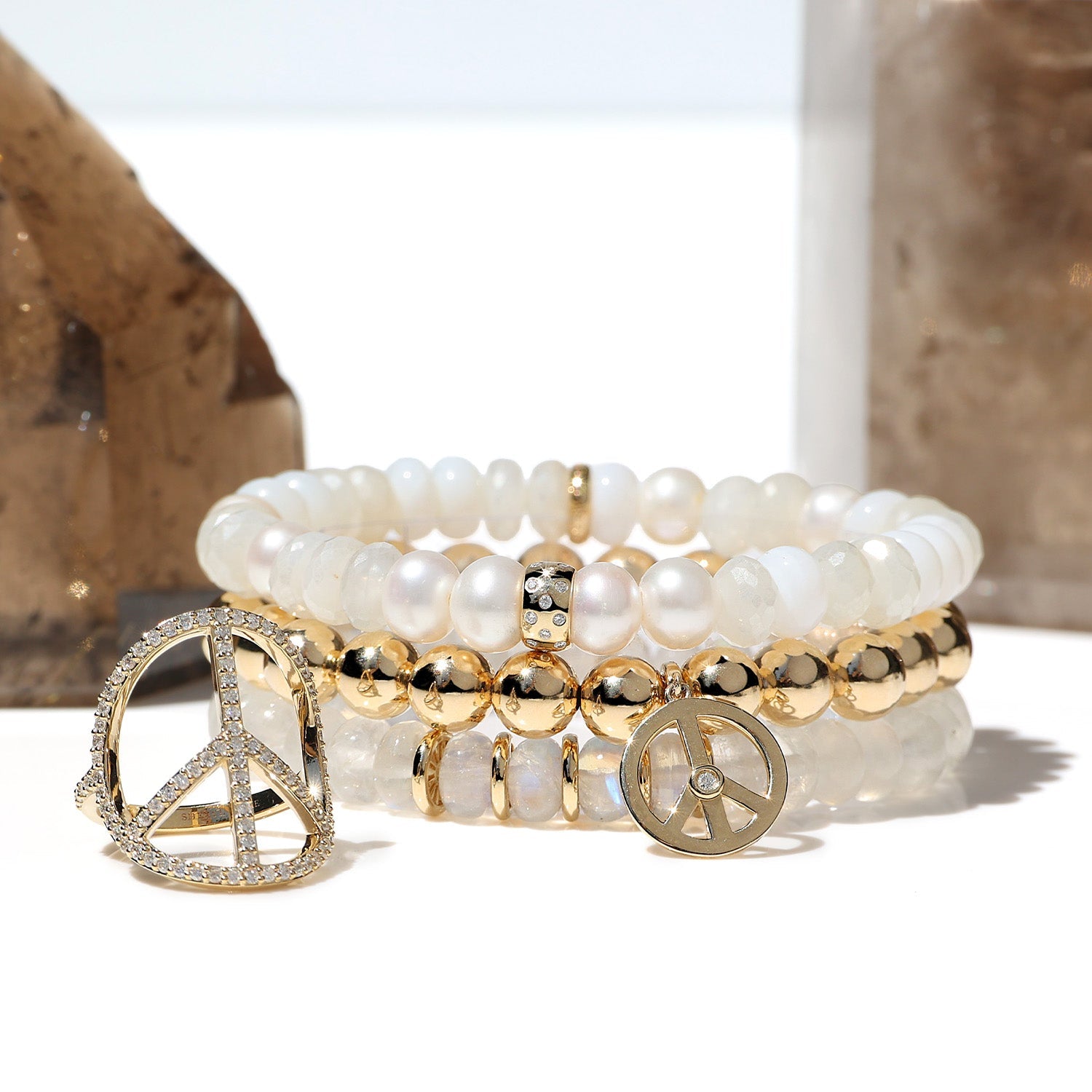 14k Bali Beaded Bracelet with Peace Sign Charm - 6mm BG001336.1