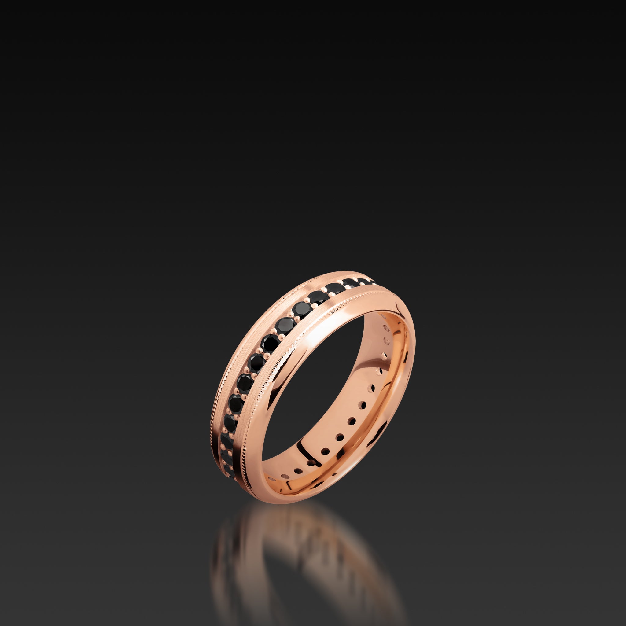 Rose Gold Bevel Eternity Band with Black Diamonds