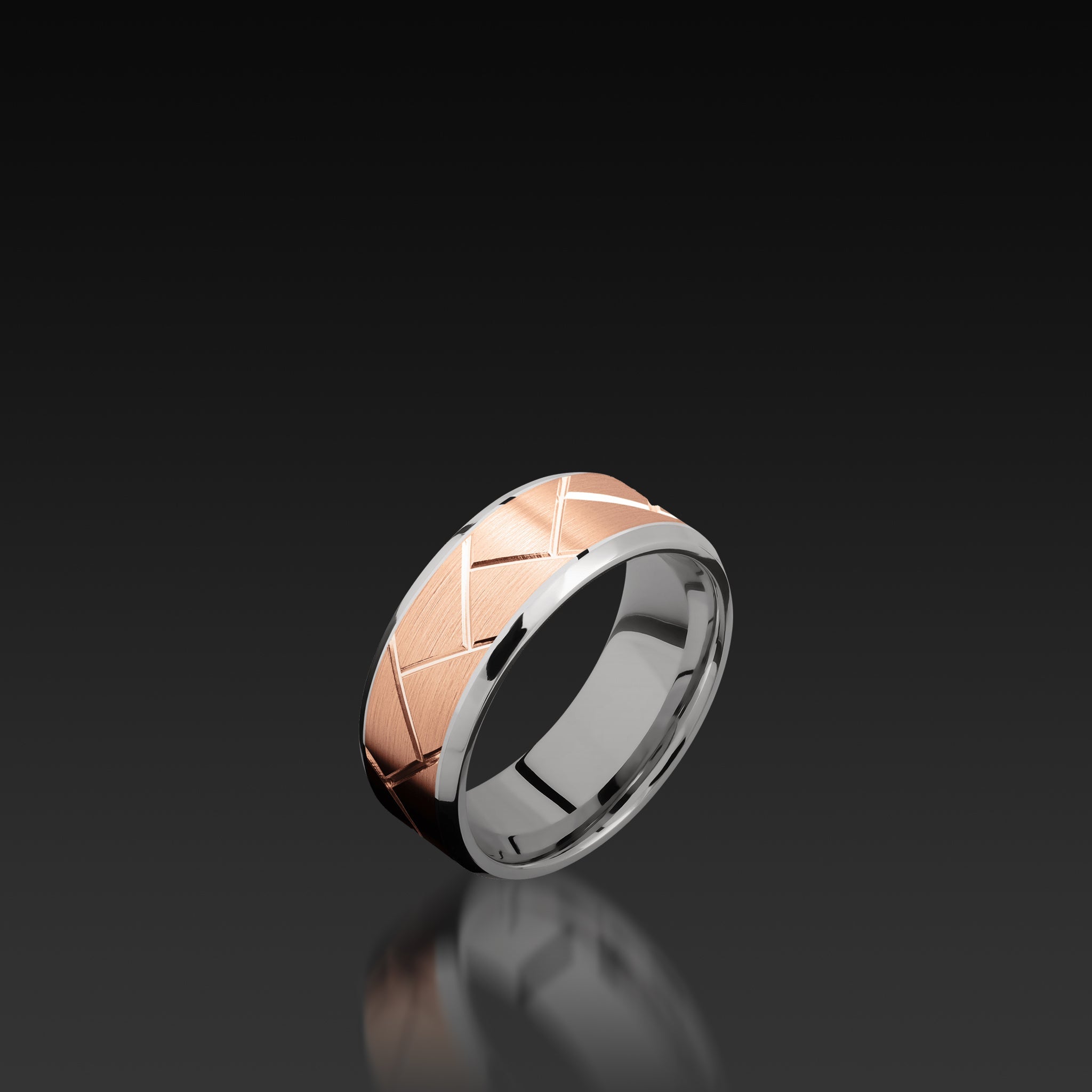 White Gold Beveled Band with Rose Gold Inlay