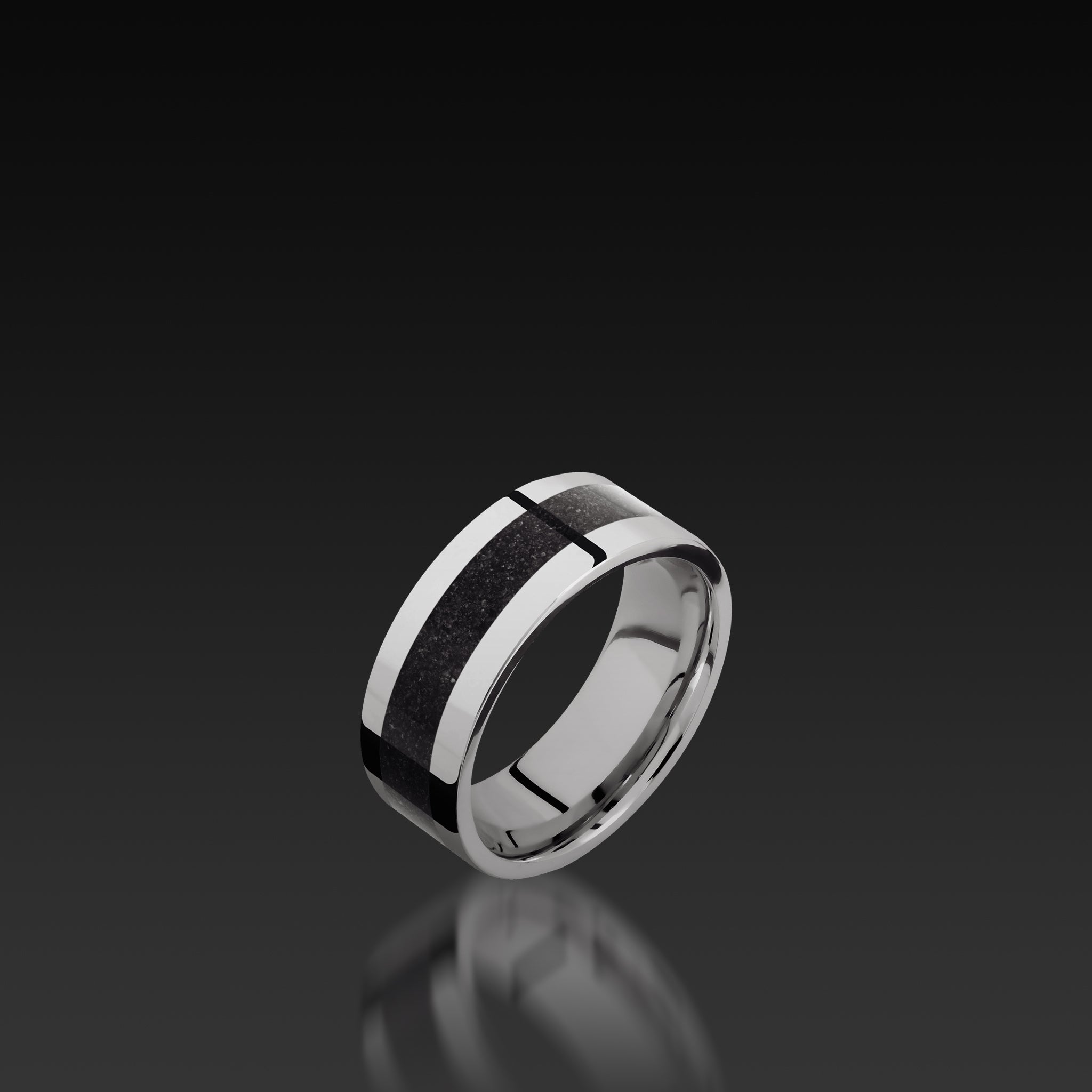 White Gold Flat Band with Dinosaur Bone