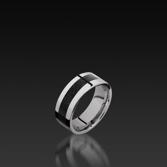 White Gold Flat Band with Dinosaur Bone