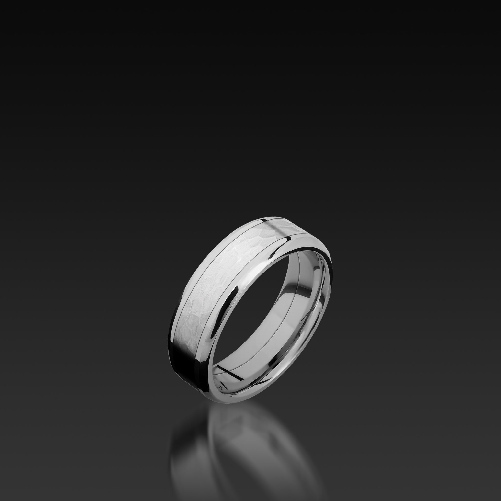 White Gold wide Beveled Band with Cobalt Chrome Inlay