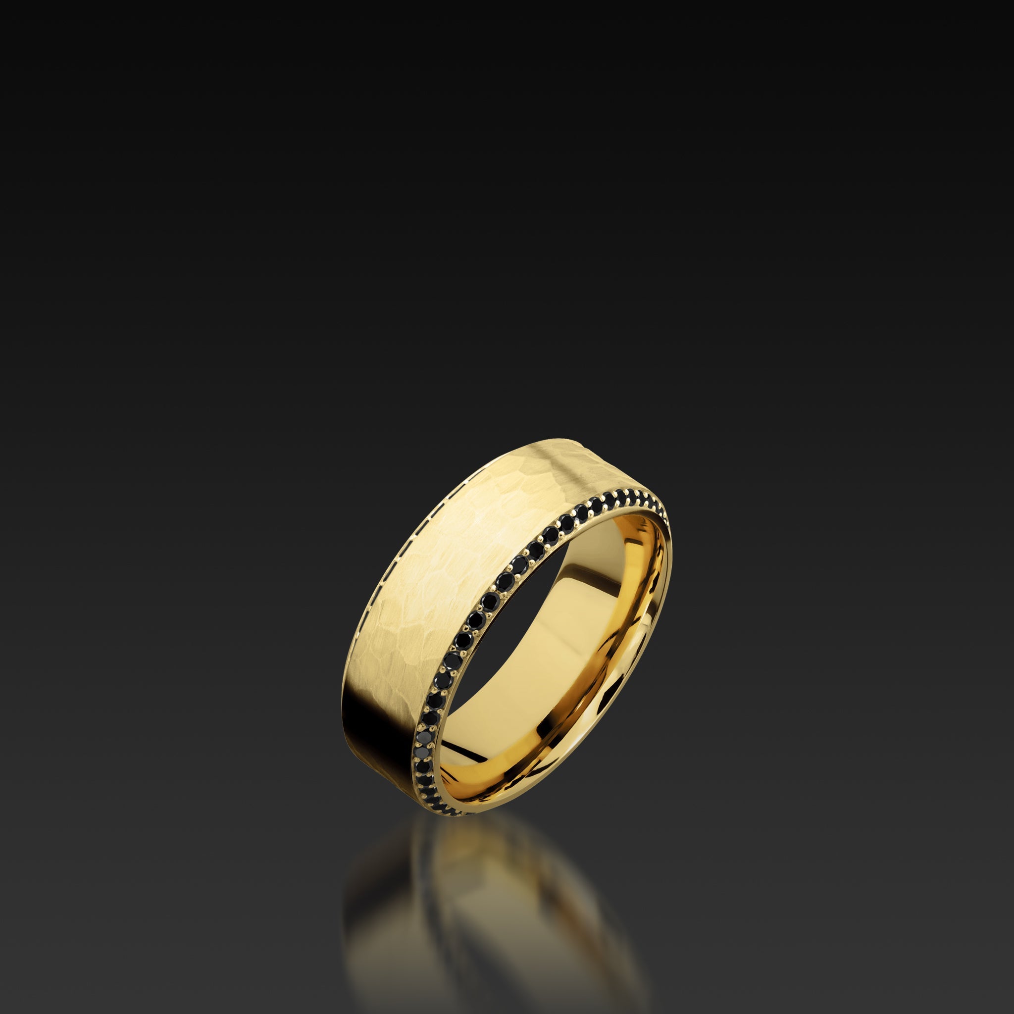 Yellow Gold Bevel Eternity Band with Black Diamonds