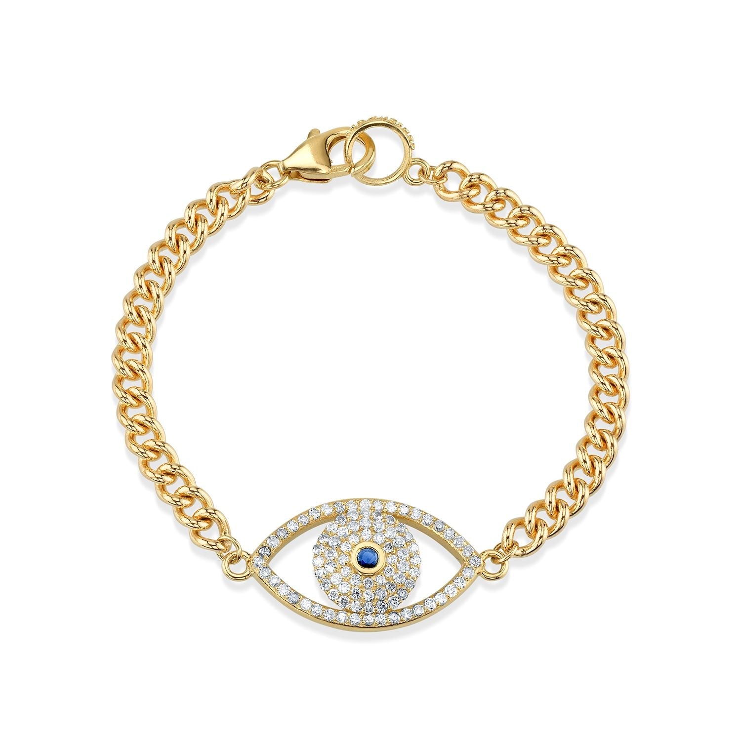 14K Gold Evil Eye Curb Chain Bracelet