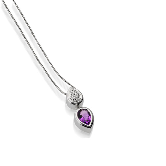 Gemini Pave Diamond and Amethyst Pendant Necklace