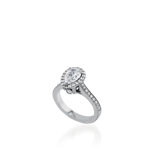Satin Pear Yellow Gold Engagement Ring