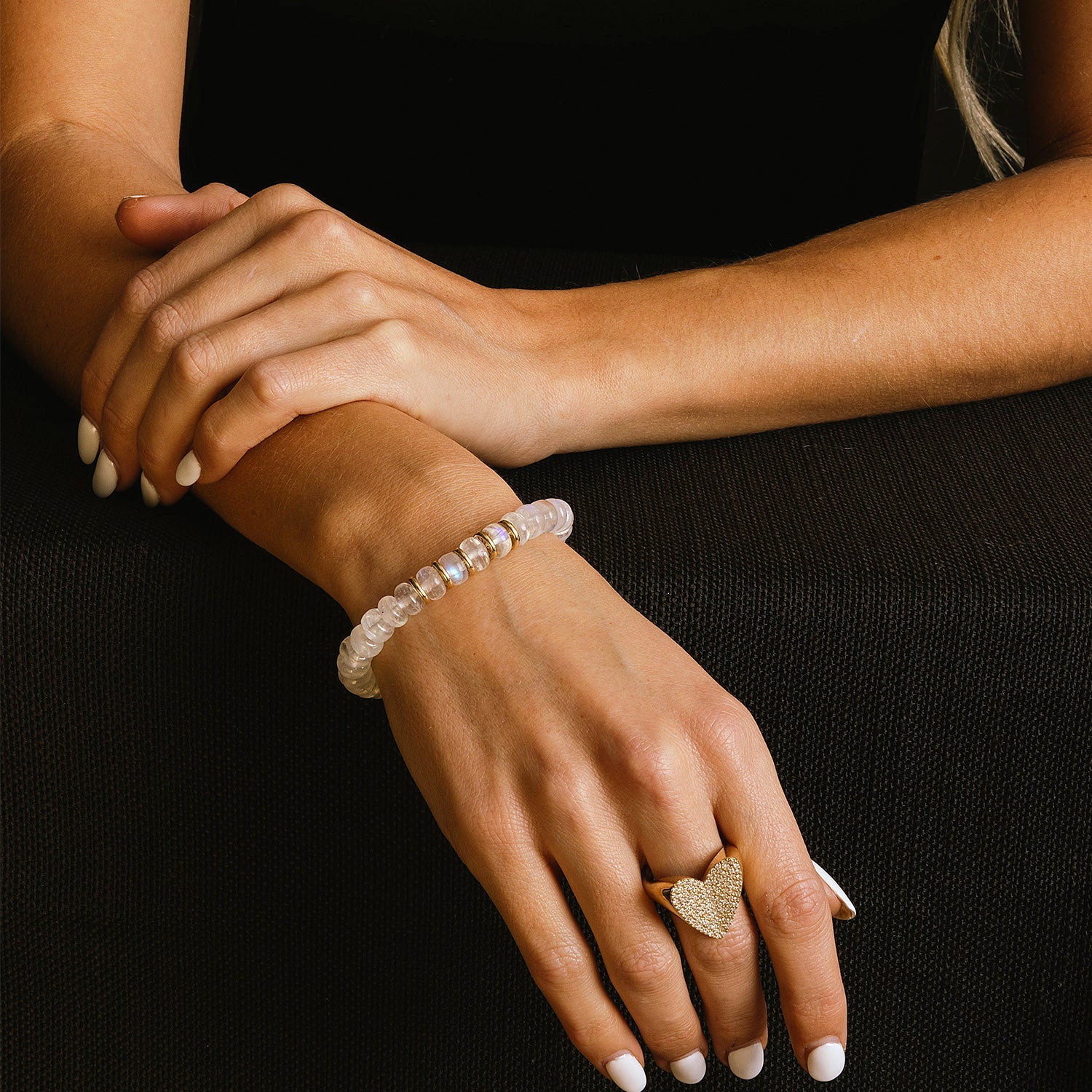 14k Moonstone Beaded Bracelet with 5 Rondelles - 8mm BG001258