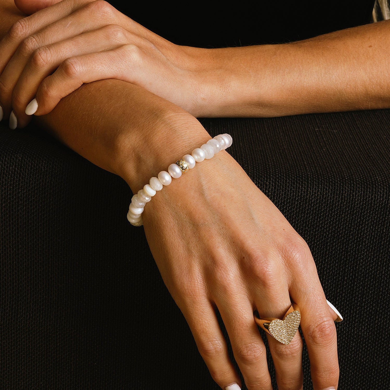 14k White Mix Gemstone Beaded Bracelet with Diamond Rondelle - 8mm BG001260