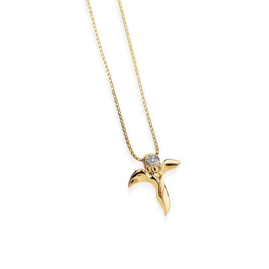 Angel Gold Pave Diamond Pendant Necklace