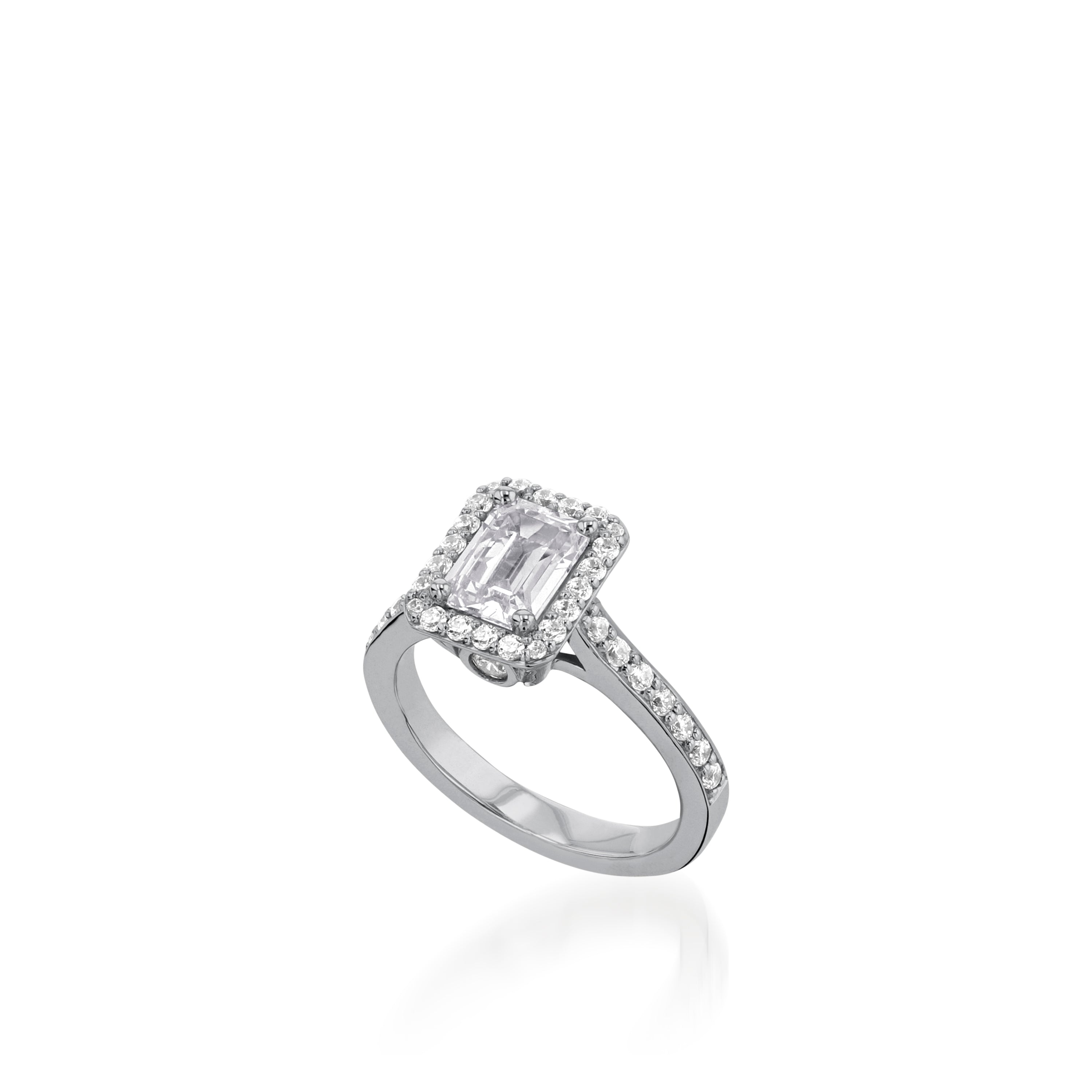 Satin Emerald Cut Yellow Gold  Engagement Ring