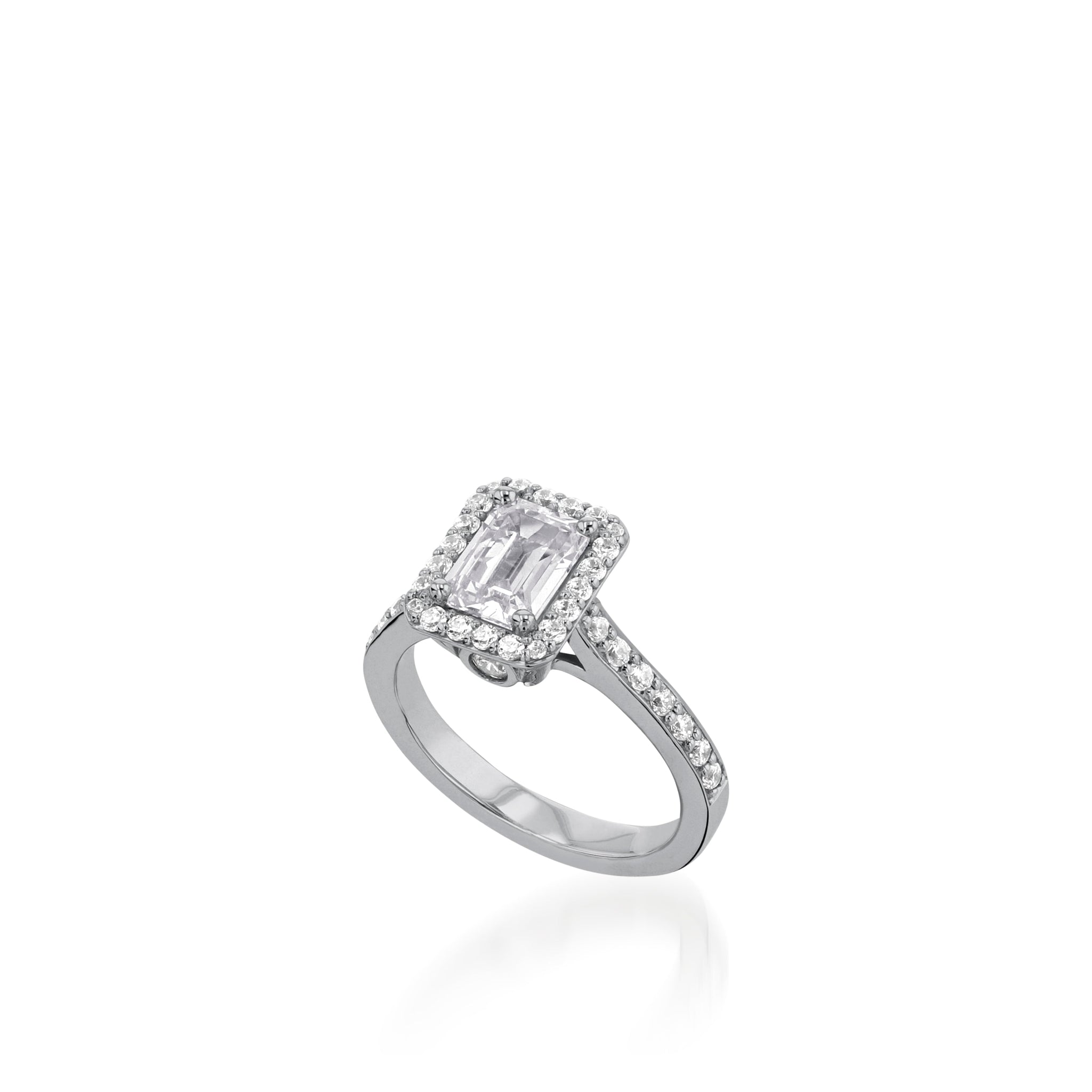 Satin Emerald Cut Yellow Gold  Engagement Ring
