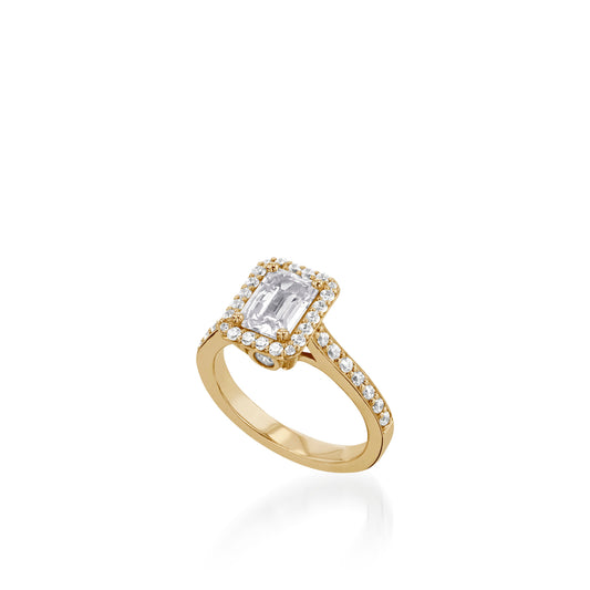 Satin Emerald Cut White Gold  Engagement Ring