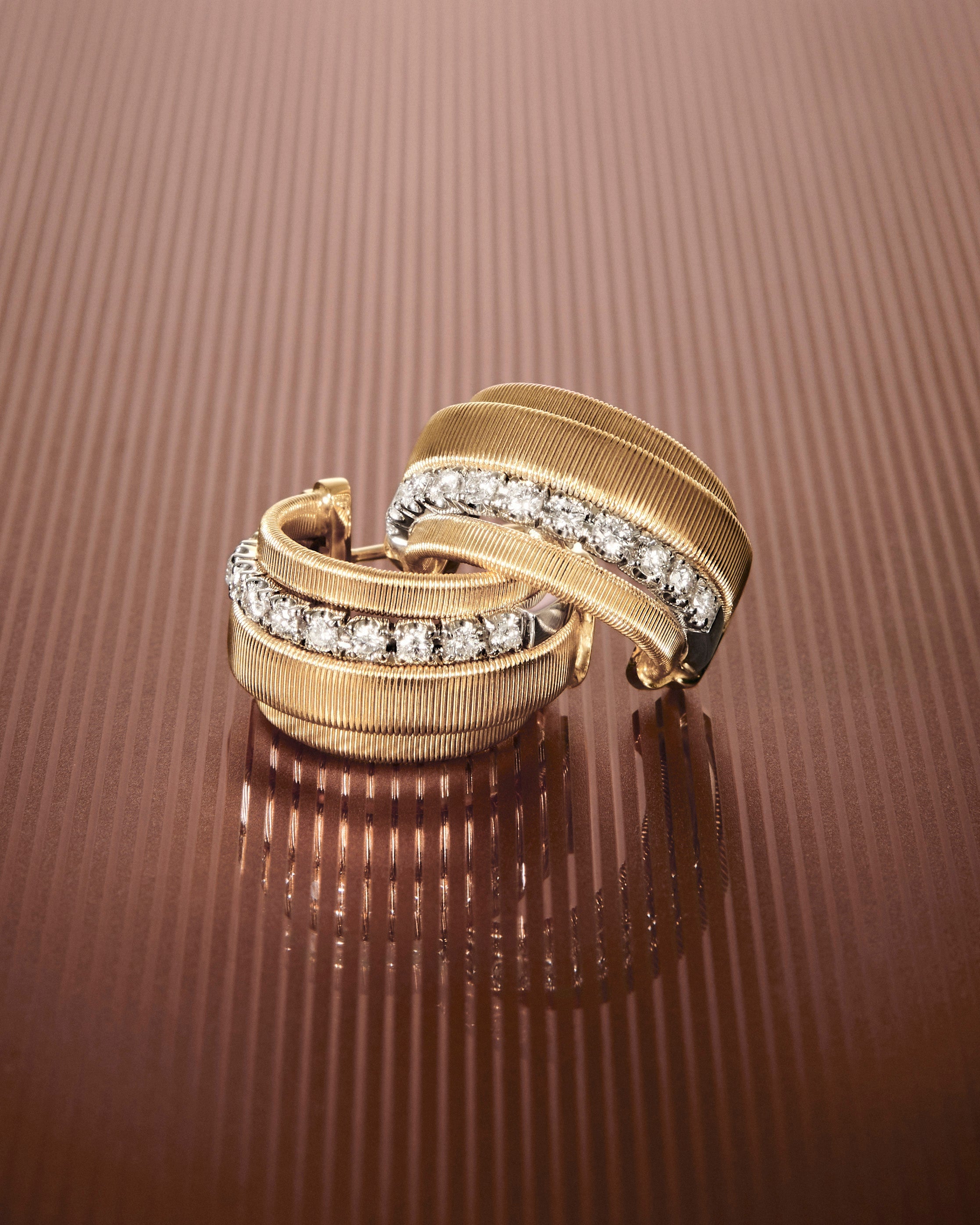 18K Yellow Gold Coil and Diamond Huggie Earrings