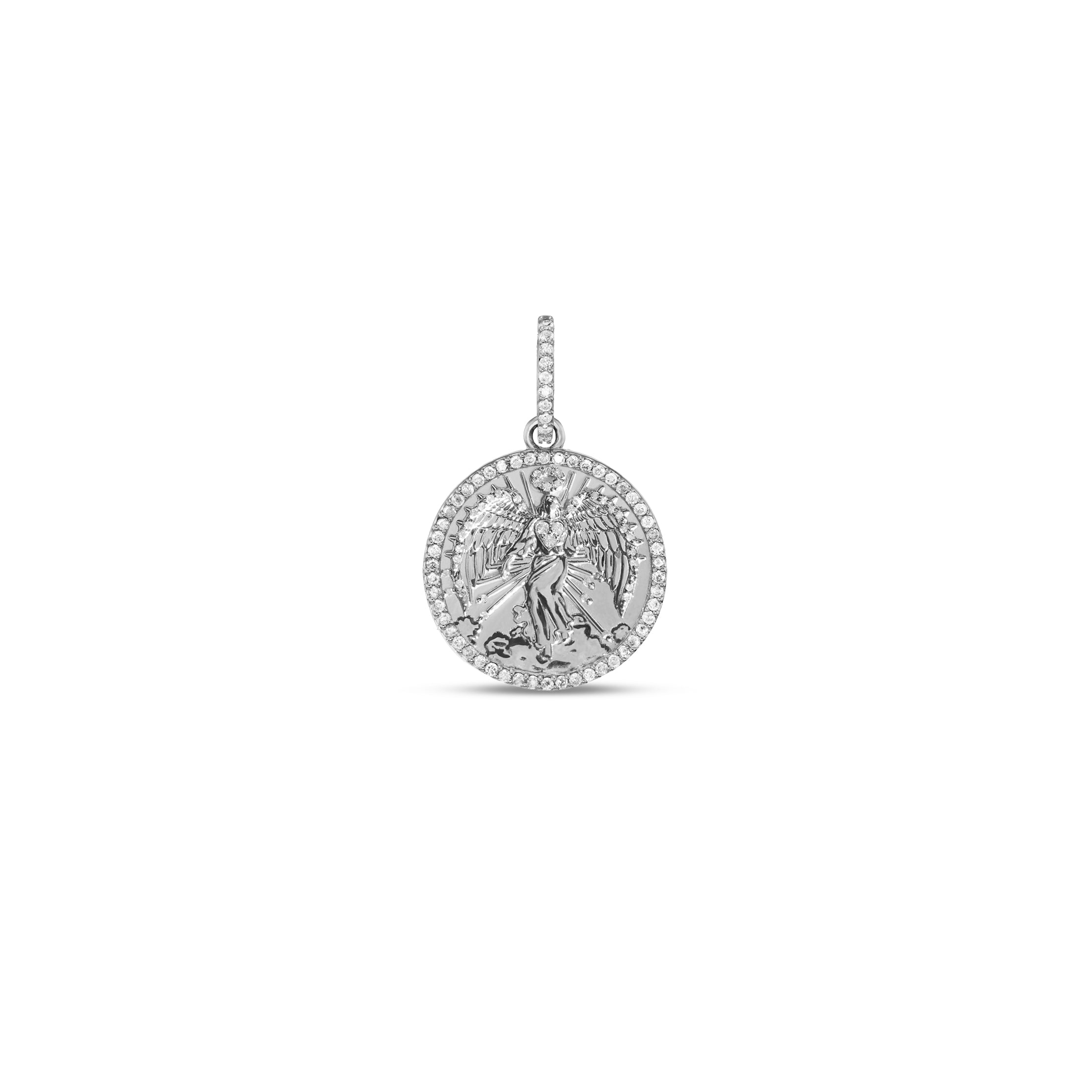 Silver and Diamond Guardian Angel Coin Pendant Only or on Franco Chain - 18"