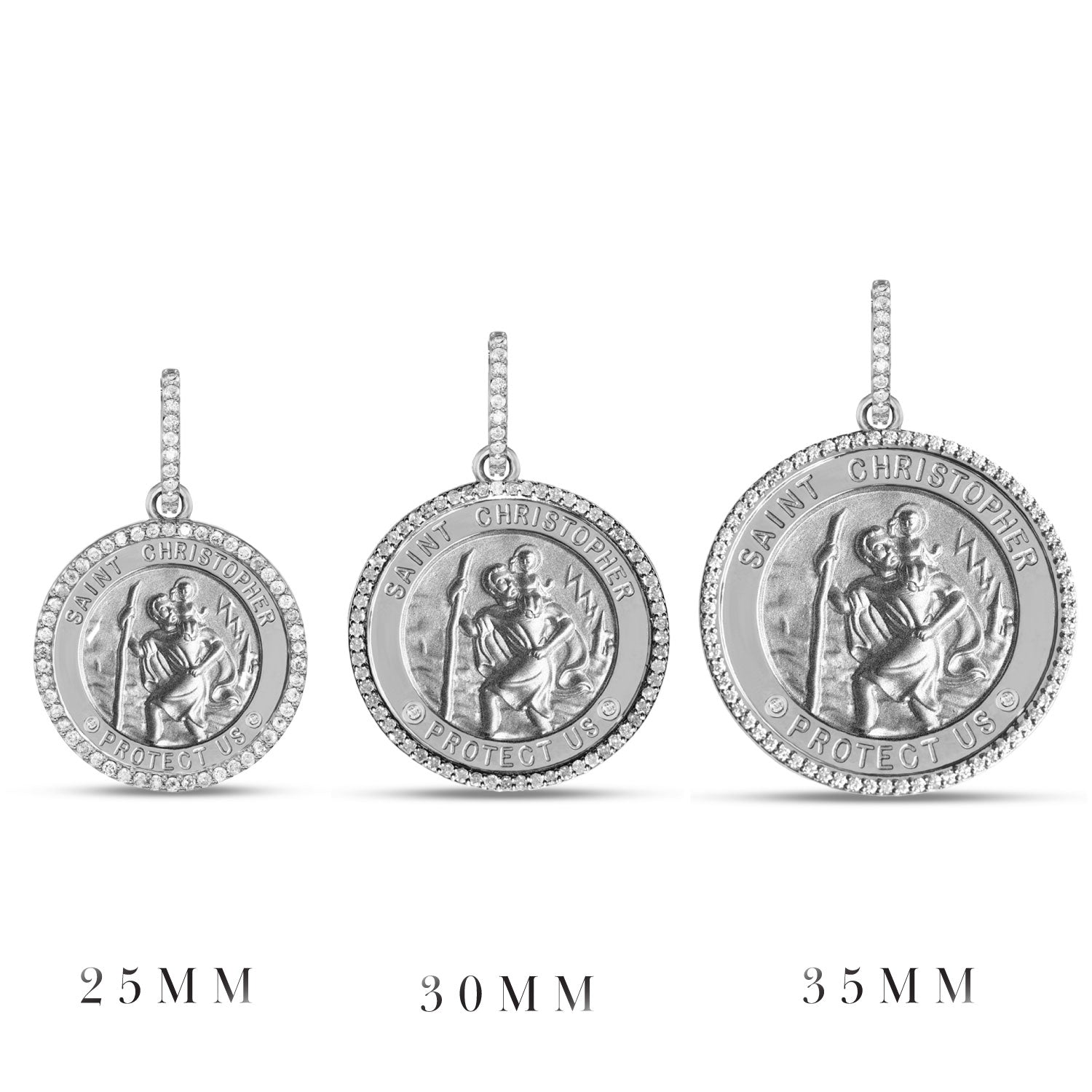Silver St. Christopher "Protect Us" Diamond Halo Medallion Pendants & Necklaces