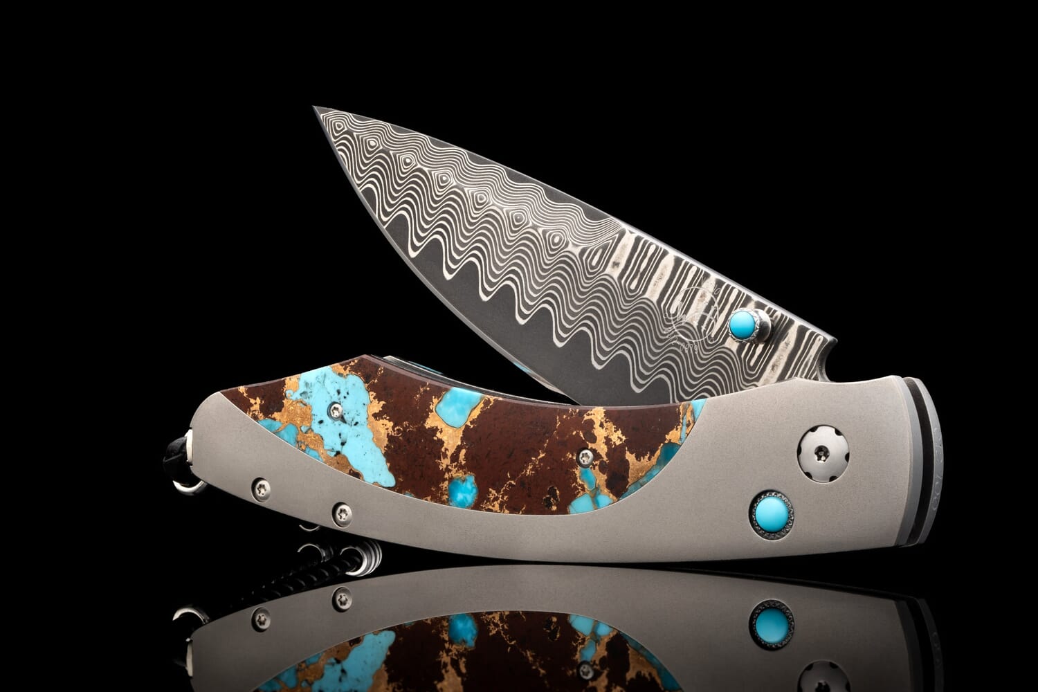 William Henry Pocket knife with turquoise, lava, and bronze scales B12 DESERT BLUES