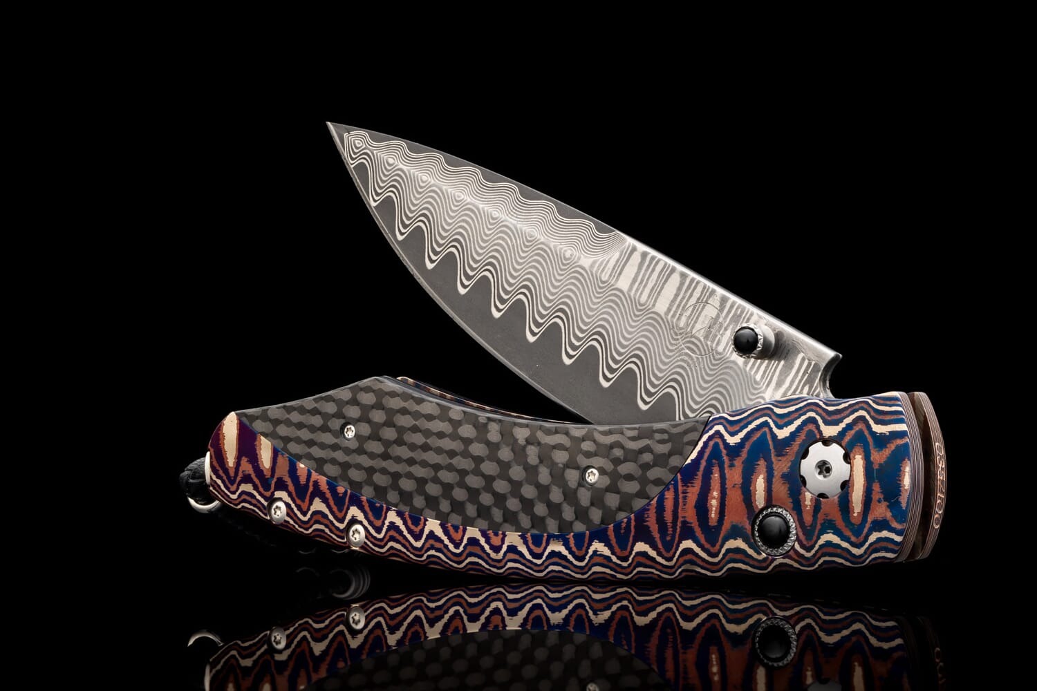 William Henry Folding knife featuring 'wave' mokume, carbon fiber and 'wave' damascus blade B12 MIDNIGHT SKY
