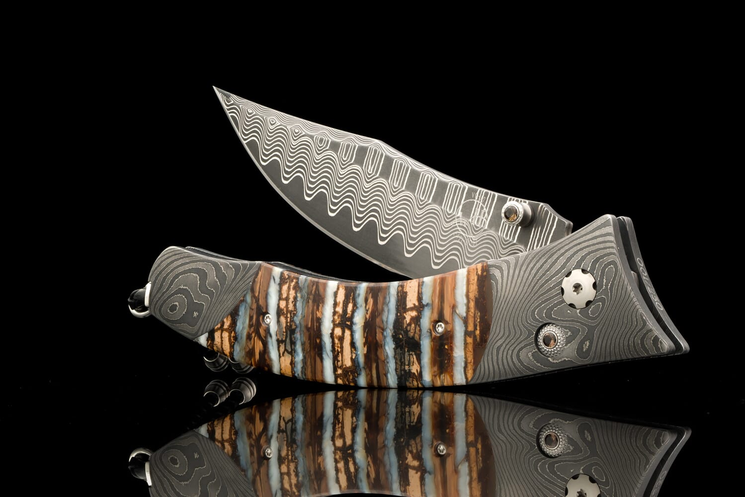 William Henry Folding knife with hand-forged damascus and woolly mammoth tooth B21 BRIARCLIFF