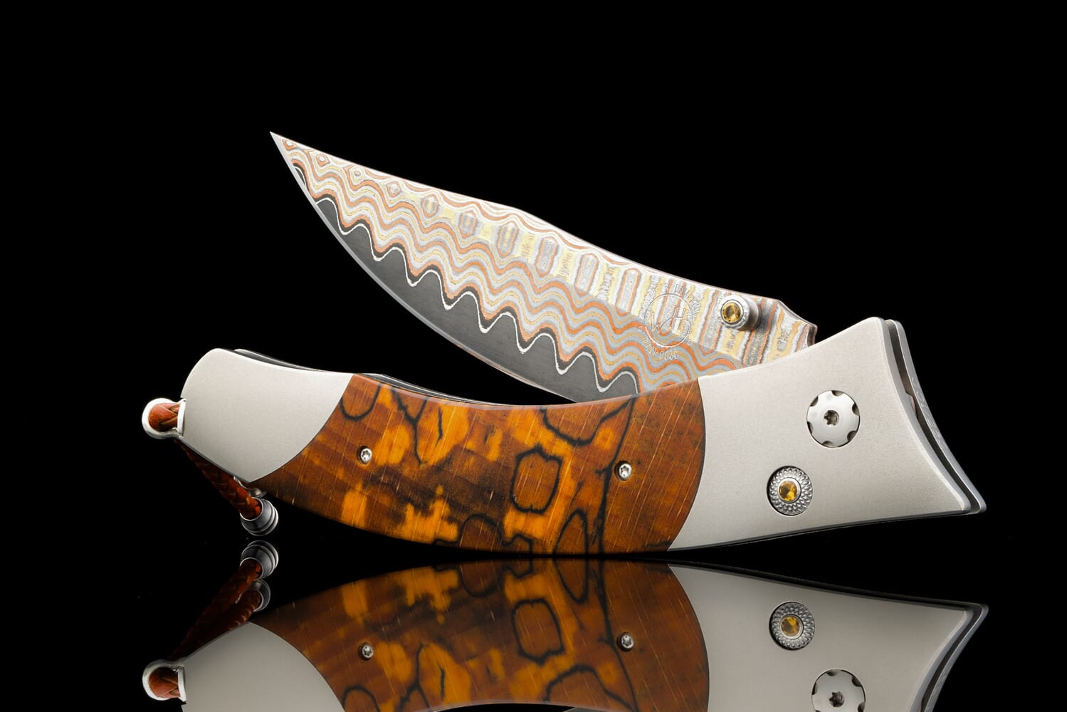 William Henry Titanium pocketknife with 'Copper Wave' damascus and orange spalted beech wood B21 HUMBOLDT