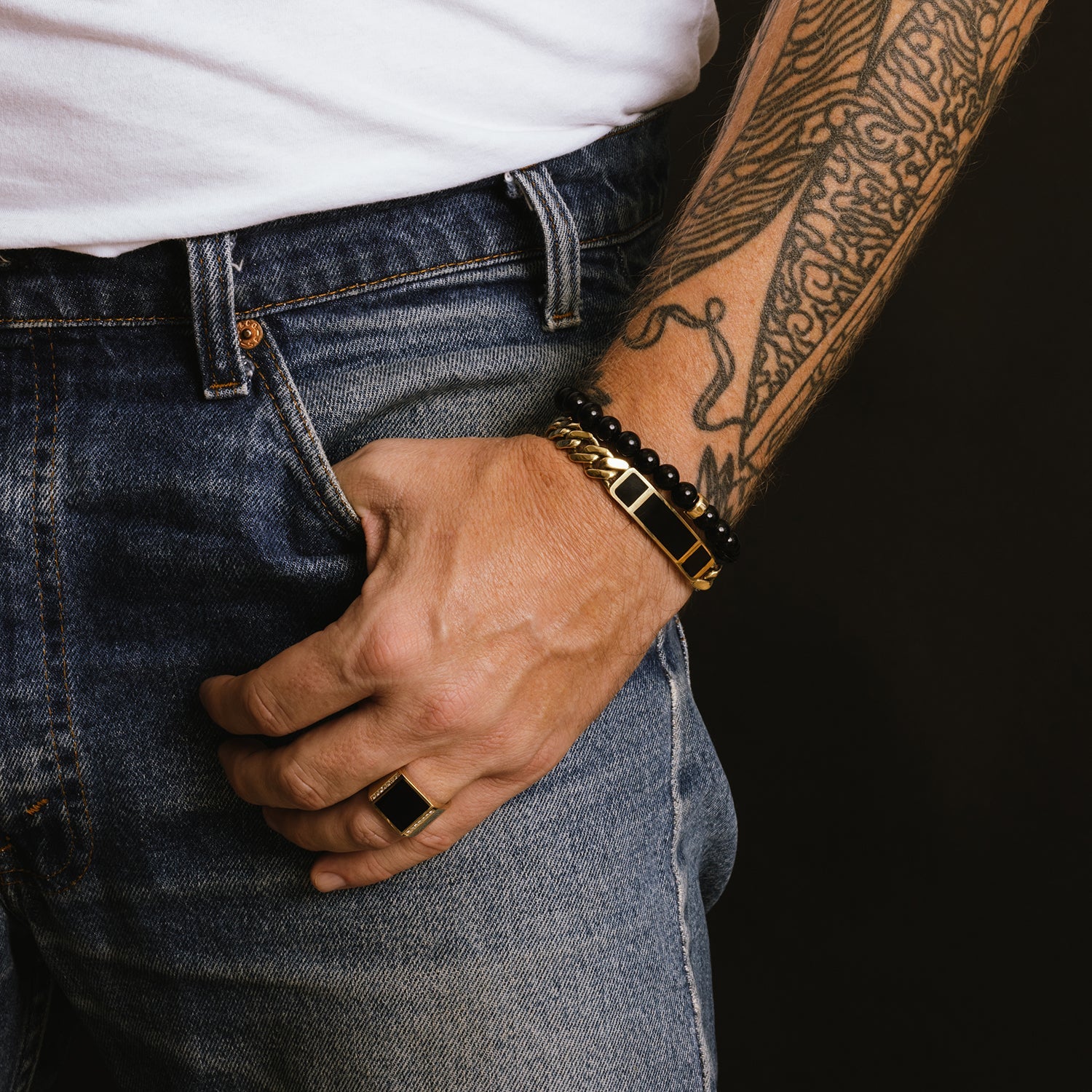 Men's Mr. LOWE Onyx Bracelet with 14k Gold Rondelle - 8mm