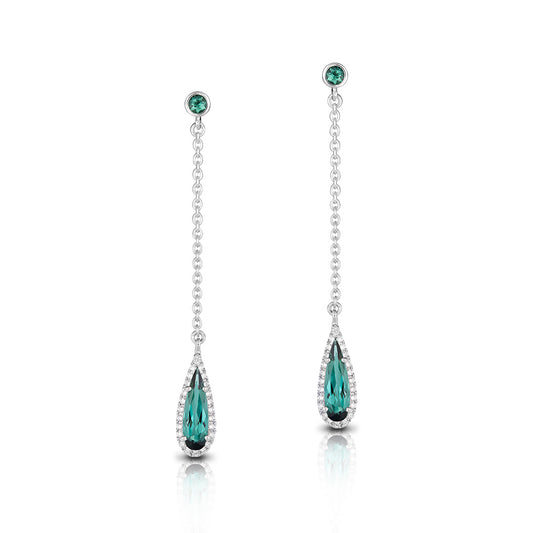 Philip Zahm 18kt white gold dangle earrings with chain & bezel diamond accent Watch E6218WBLZ
