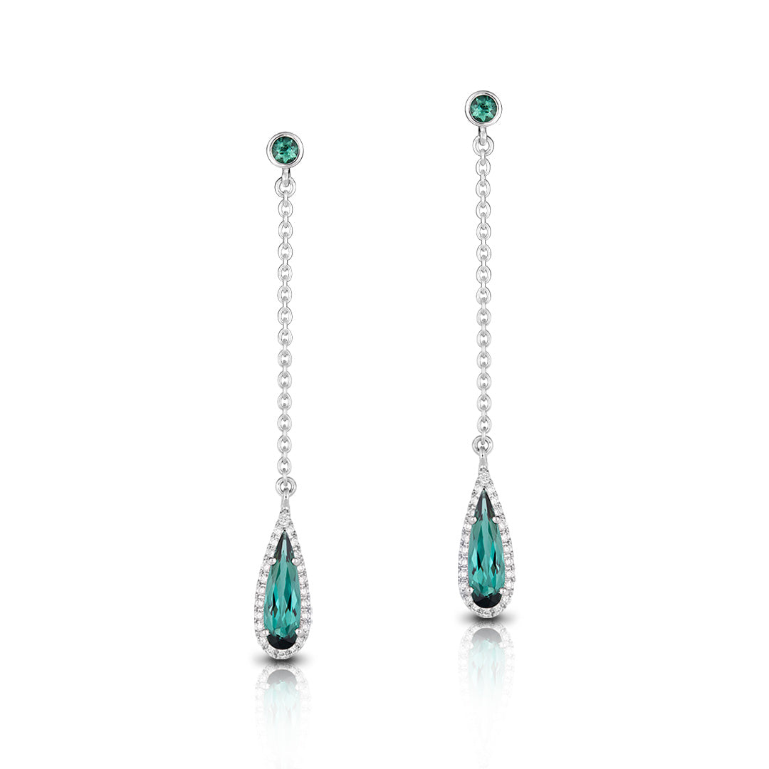 Philip Zahm 18kt white gold dangle earrings with chain & bezel diamond accent Watch E6218WBLZ