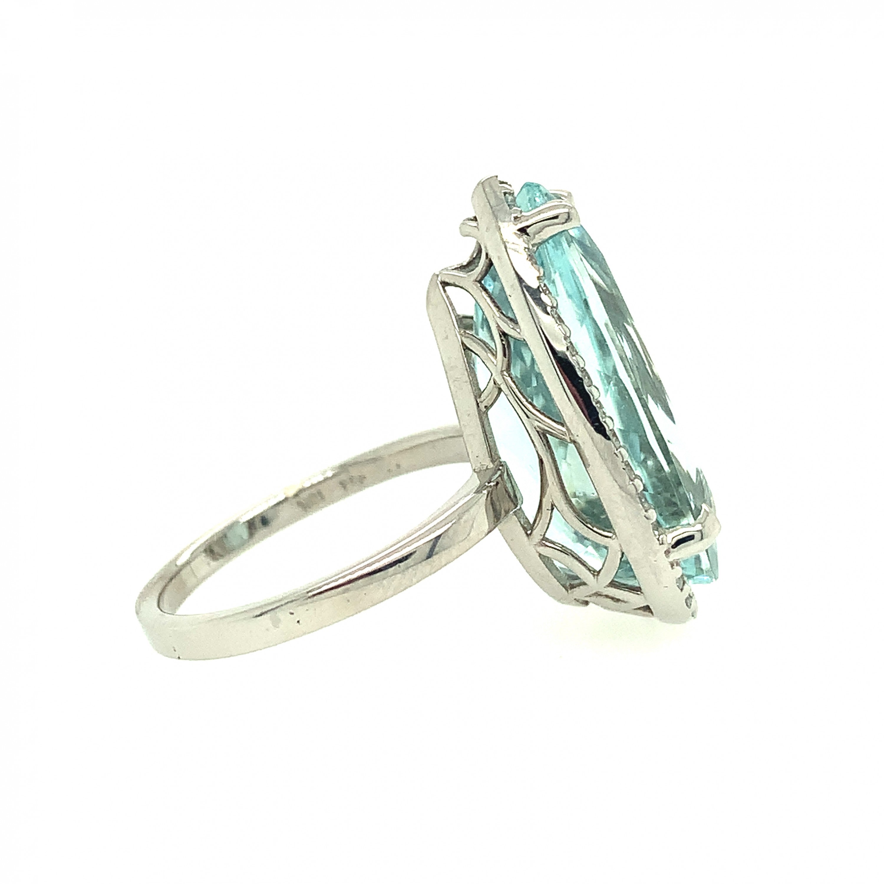 Aquamarine Pear Shaped Ring with Diamonds 78-JSA
