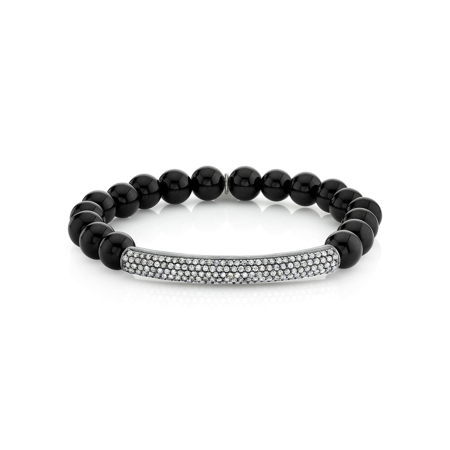 Black Onyx Bracelet with Diamond Bar - 8mm  B0001176 - TBird