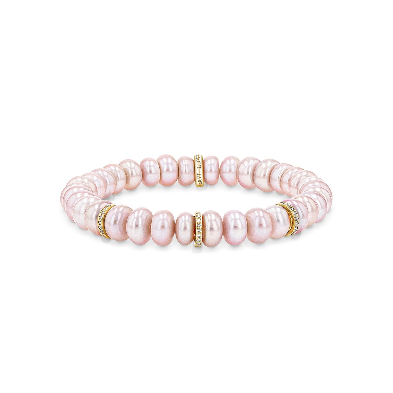 14k Pink Pearl Beaded Bracelet with 3 Diamond Rondelles - 8mm