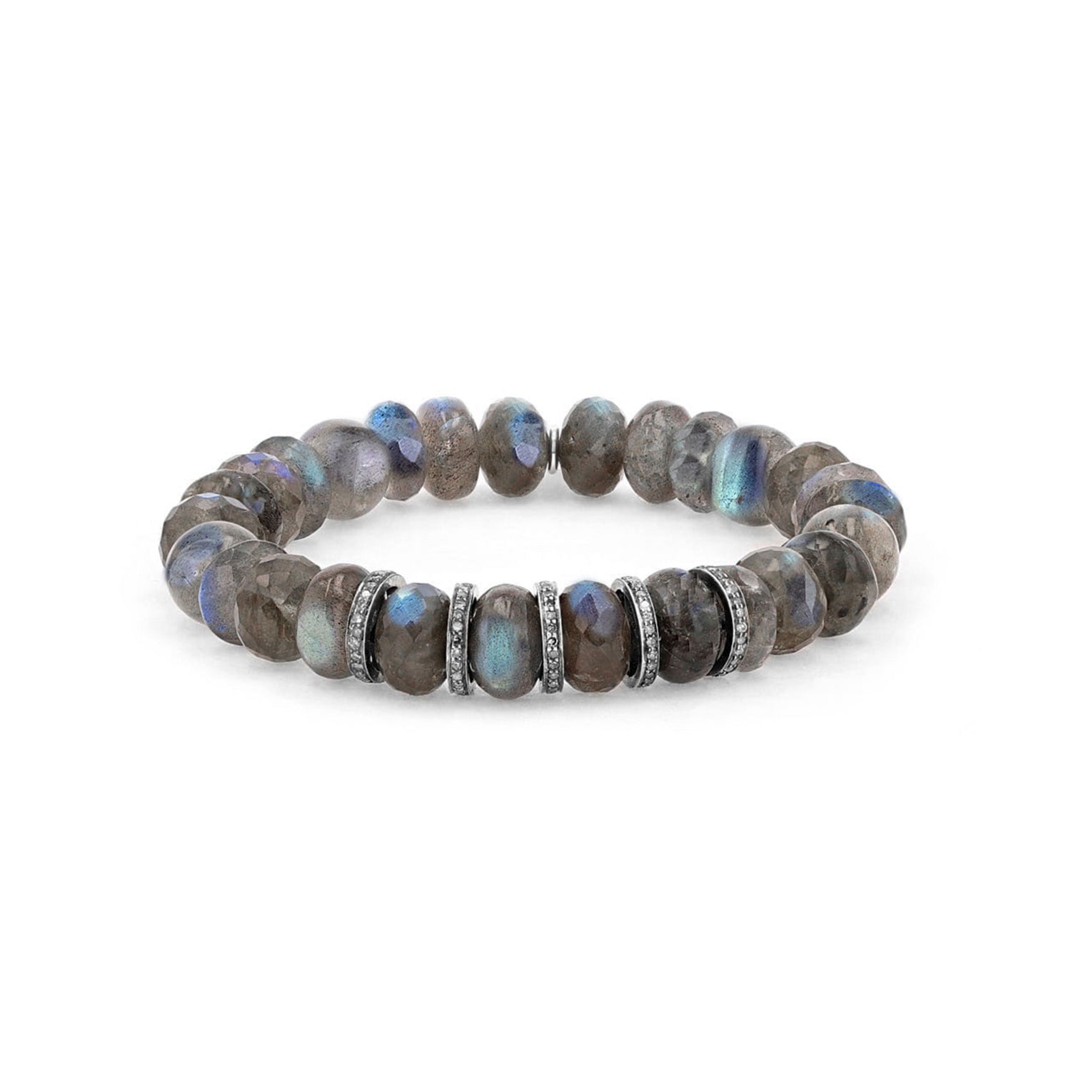 Labradorite Mixed Cut Bead Bracelet with Five Diamond Rondelles - 10mm B0001568 - TBird