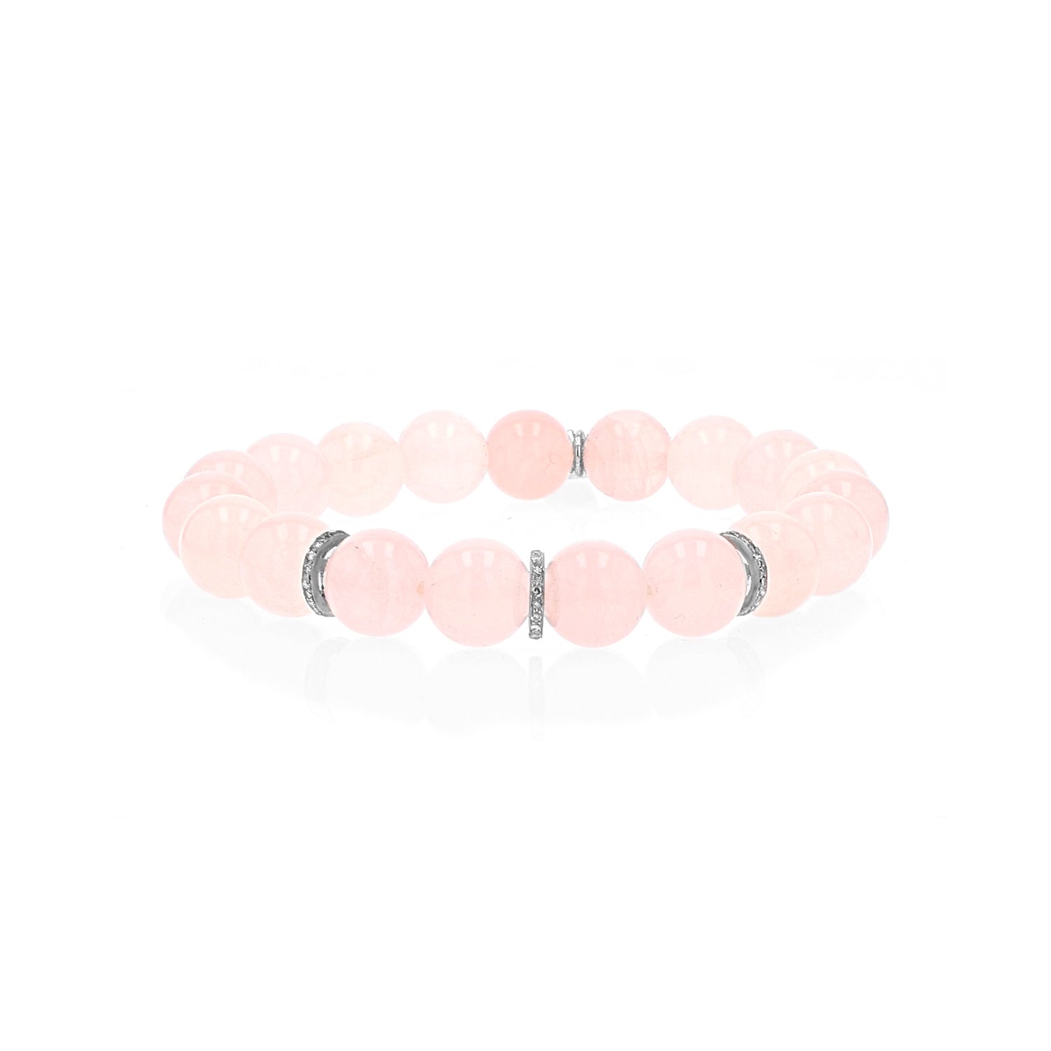 Rose Quartz Bead Bracelet with Three Diamond Rondelles - 10mm  B0001796 - TBird