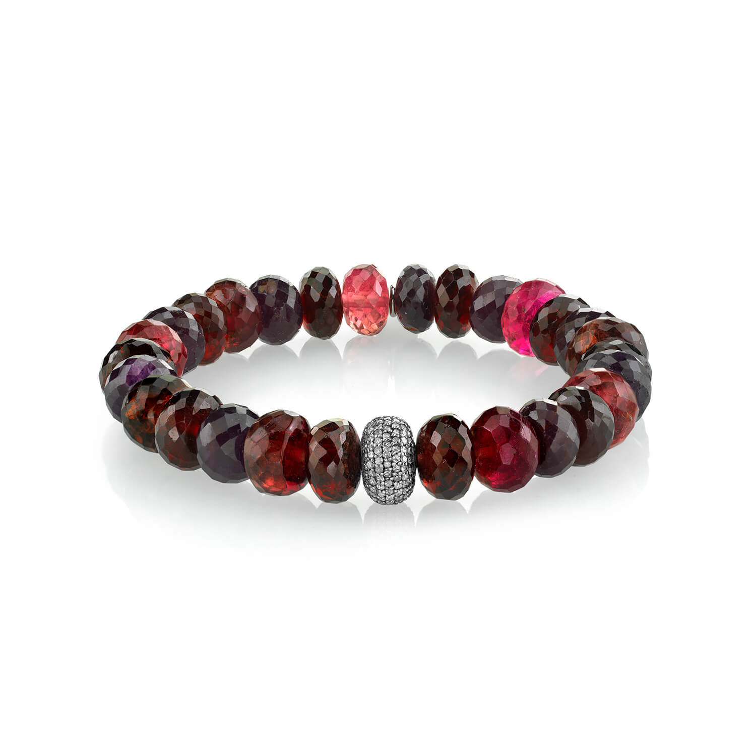 Red Garnet Ruby Tourmaline Bead Bracelet with Diamond Donut - 10mm  B0001885 - TBird