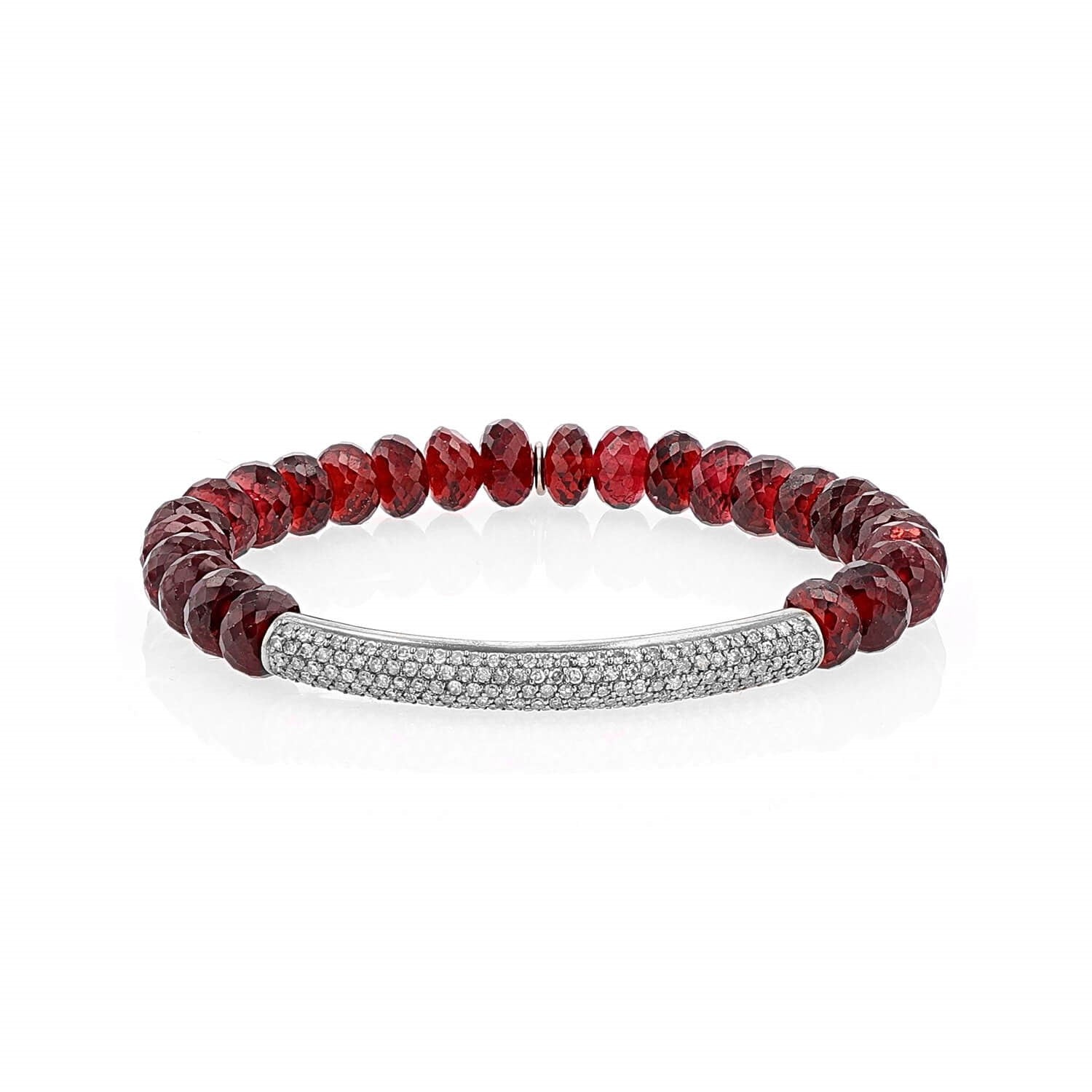 Red Garnet Bead Bracelet with Diamond Bar - 8mm : B0001891 - TBird