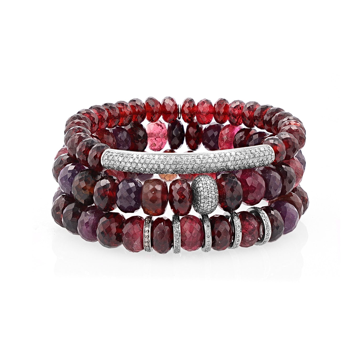 Red Garnet Bead Bracelet with Diamond Bar - 8mm : B0001891 - TBird