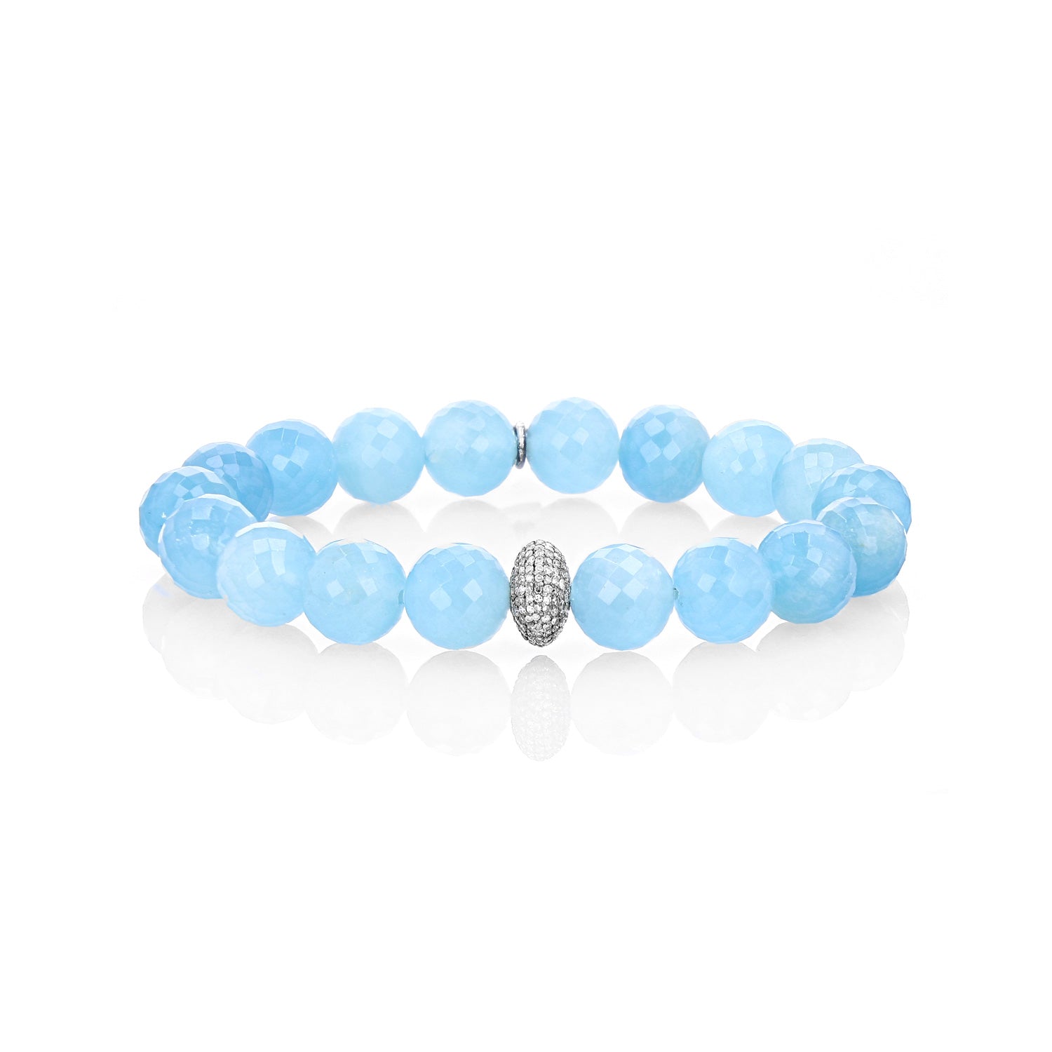 Aquamarine Faceted Bracelet with Diamond Donut - 10mm  B0001914 - TBird